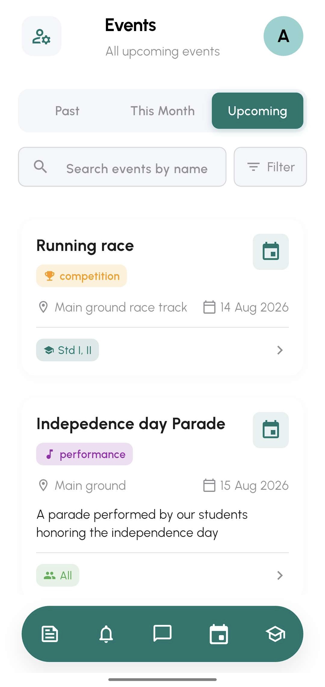 Events list
